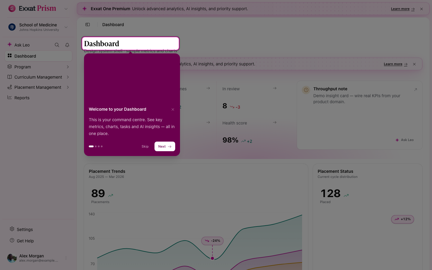 Prism dashboard (light mode)