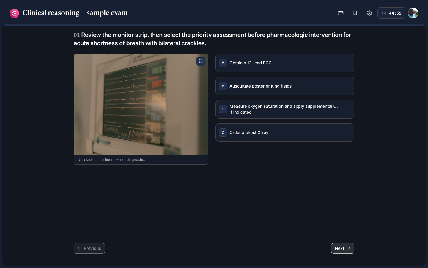 Exam lock delivery shell (dark mode)