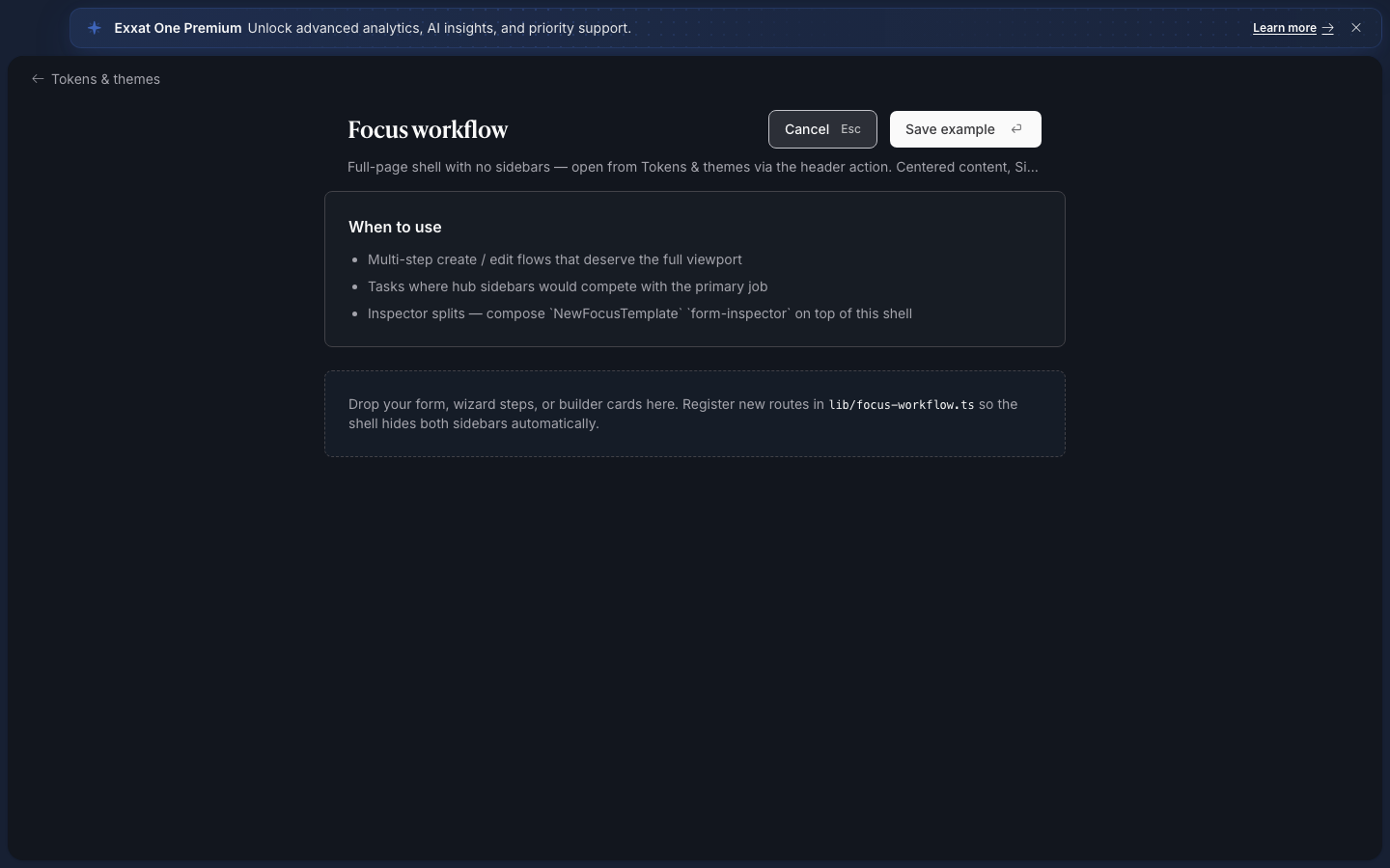 Focus workflow template (dark mode)