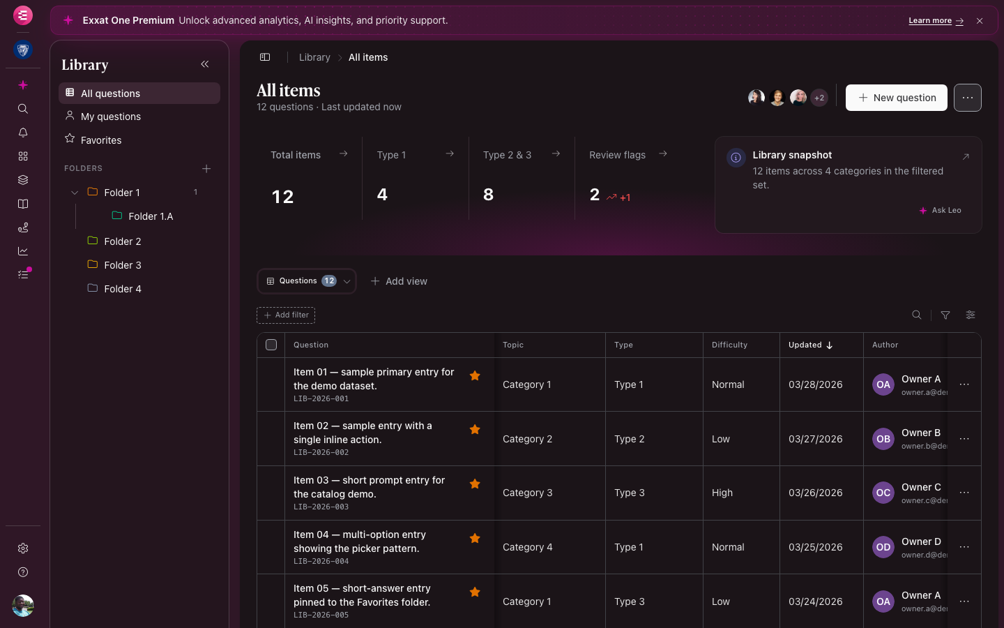 Library hub table view (dark mode)