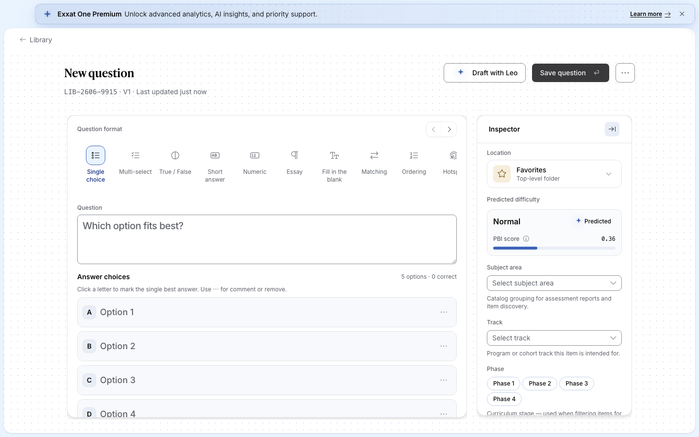 Library new question focus shell (light mode)